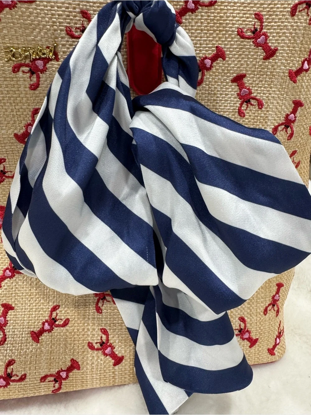 NWOT- Betsey Red Embroidered Tote with Navy-White Scarf